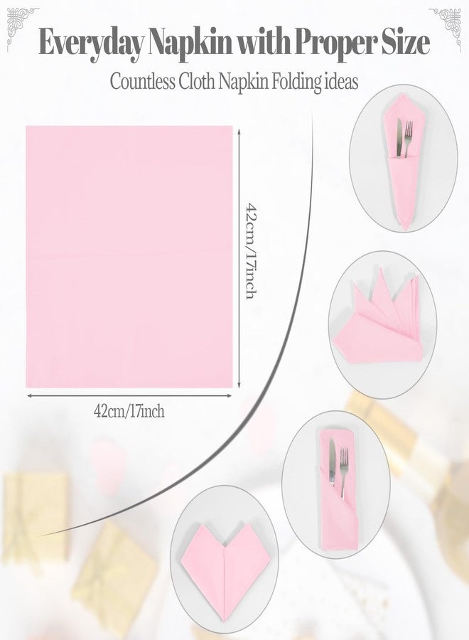 PLOYMONO Pink Heavy Duty Cloth Napkins - 17 x 17 Inch Solid Washable Polyester Dinner Napkins - Set of 8 Napkins with Hemmed Edges - Great for Weddings, Parties, Spring, Mother's Day - Image 4